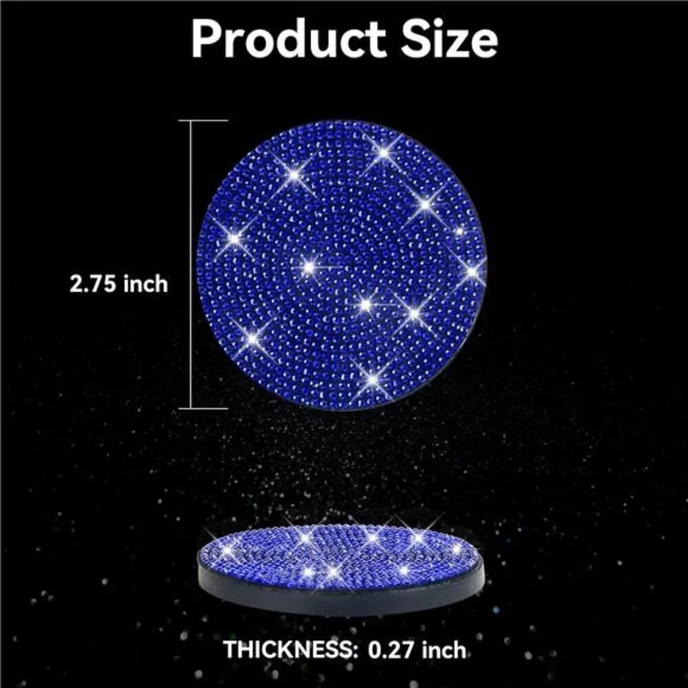 COPY - Blue Car Cup Coasters Bling 2-Pack Universal Non-Slip Cup Vehicle Diamond